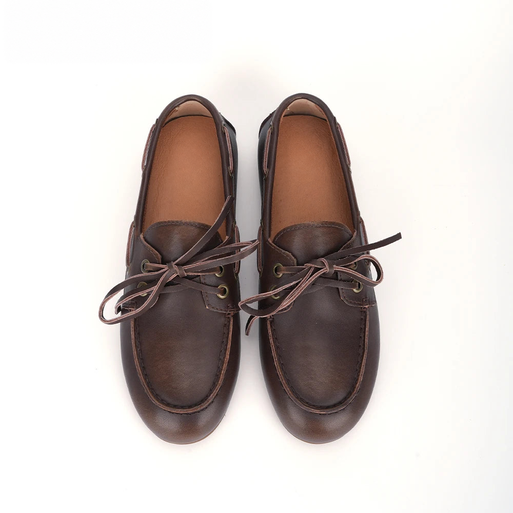 Mocassins bateau à lacets en cuir pour femme