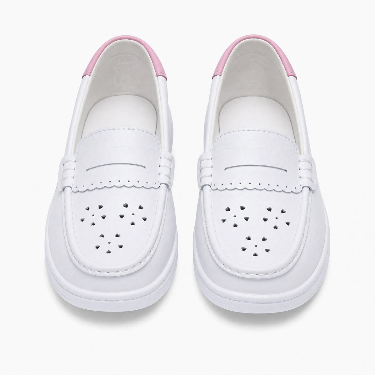 Mocassin Femme Semelle Compensée Blanc Ajouré en Cuir - Fond neutre