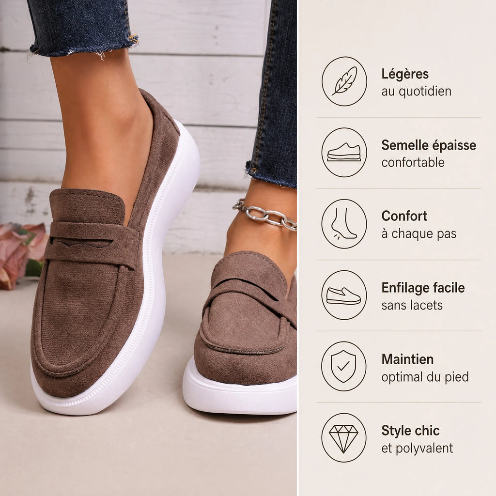 Mocassin femme semelle épaisse blanche à bande - Bénéfices produit