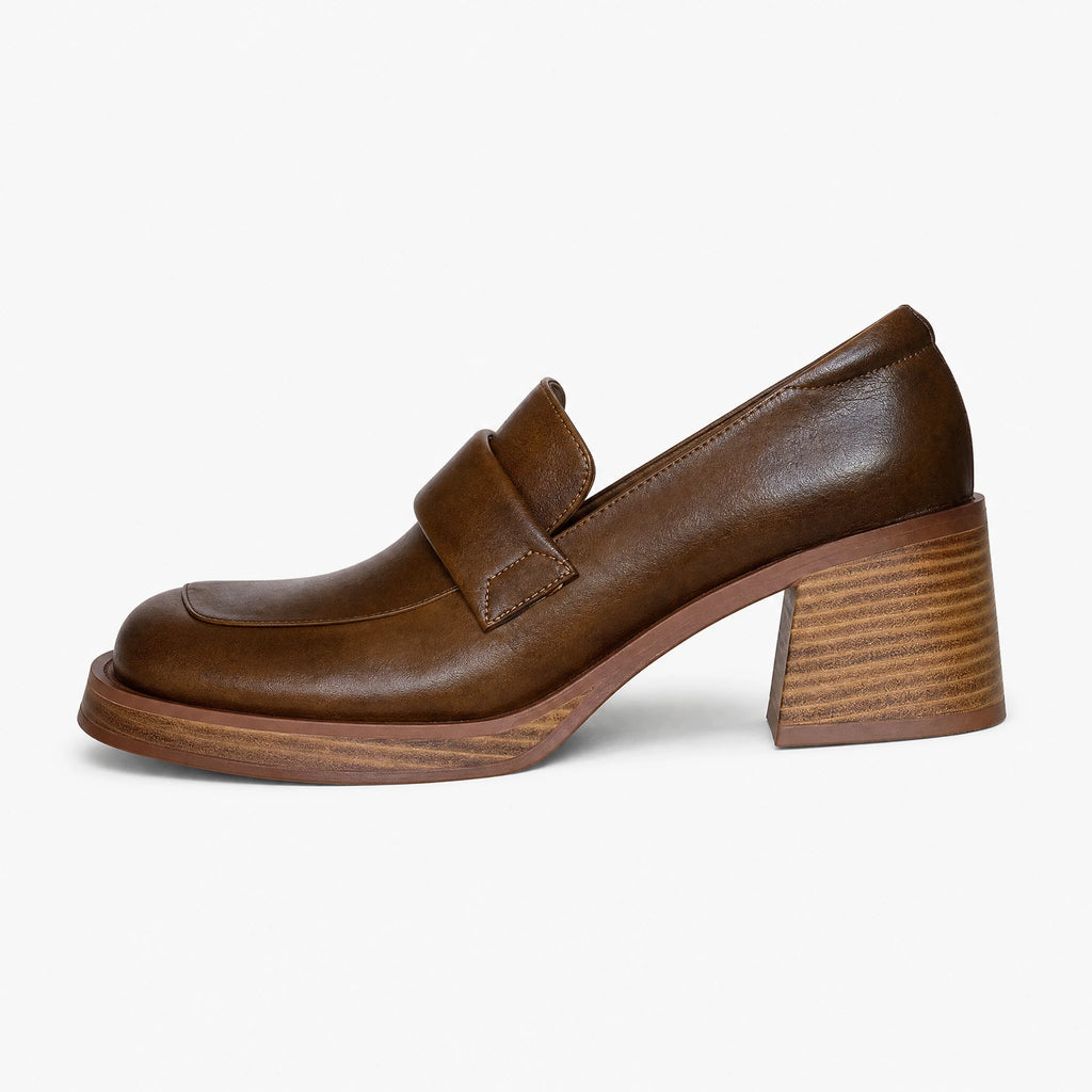 Mocassin Femme Talon Carré et Semelle Épaisse - Fond neutre