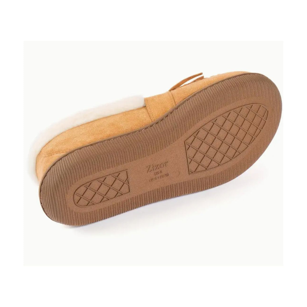 Mocassin fourré femme camel à pompons et doublure laine