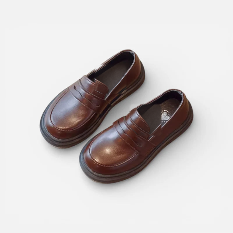 Mocassin Cuir Marron Foncé Garçon Talon