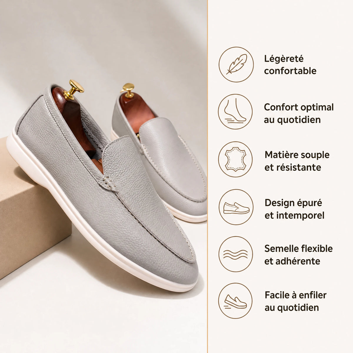 Mocassin homme marron clair à enfiler, semelle confort - Bénéfices produit