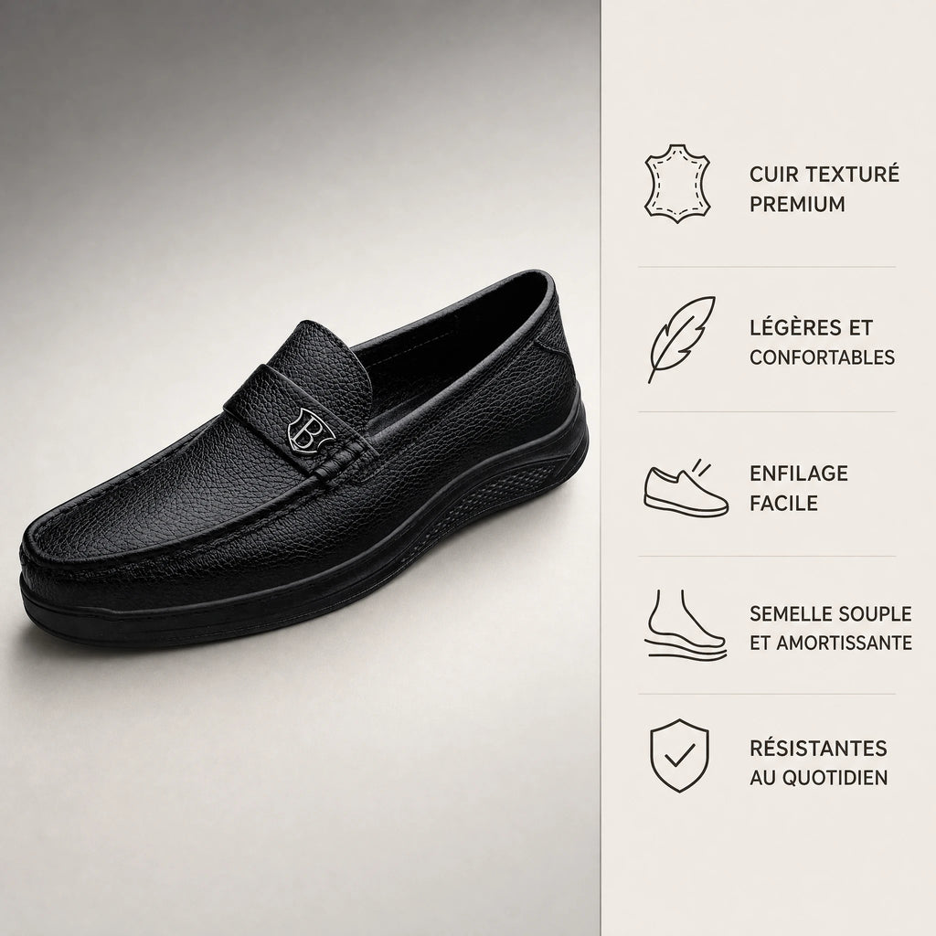 Mocassin homme semelle épaisse en cuir grainé noir - Bénéfices produit