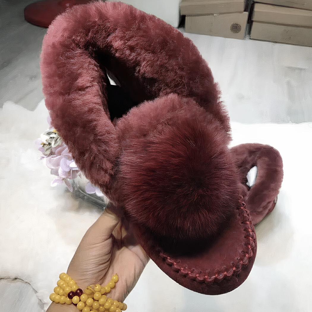 Mocassins indiens en daim fourré à pompon
