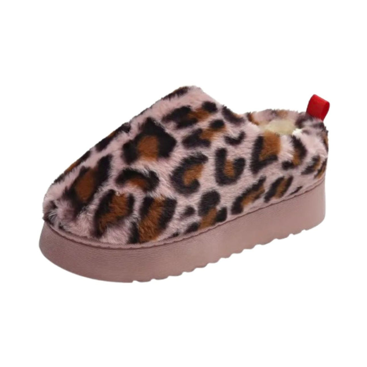 Mocassin mule fourrée léopard à plateforme pour femme