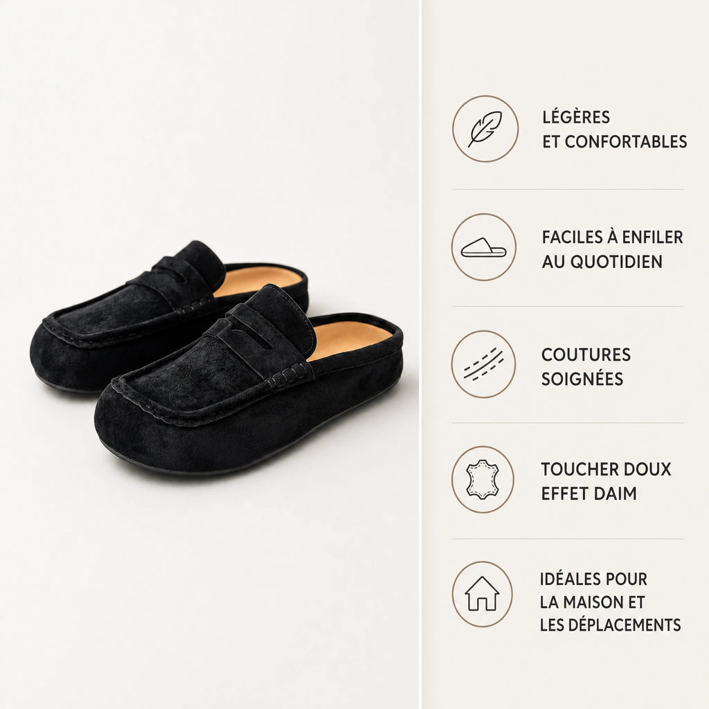 Mocassin Mule Noir Ouvert à Talon Bas et Semelle Souple - Bénéfices produit