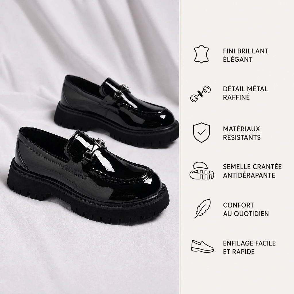 Mocassin noir homme vernis à semelle épaisse crantée - Bénéfices produit