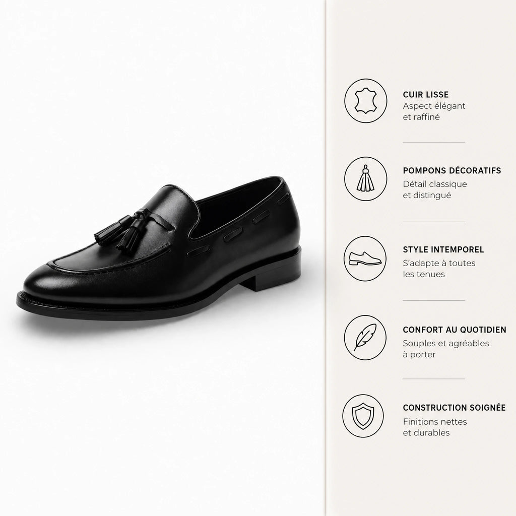 Mocassin Noir Vernis Homme à Glands - Bénéfices produit