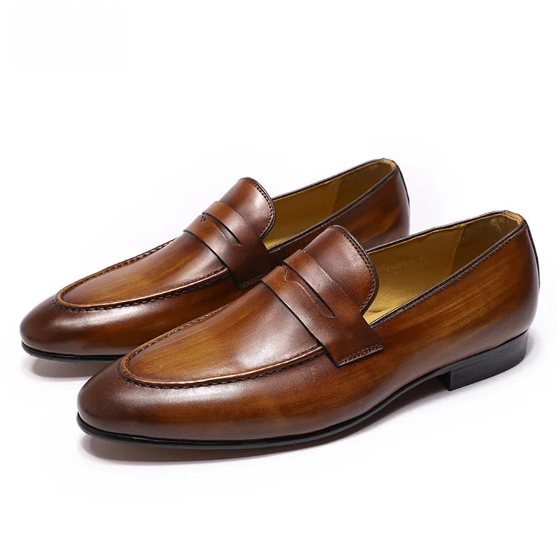 Mocassins penny loafer en cuir pour homme, coloris Marron