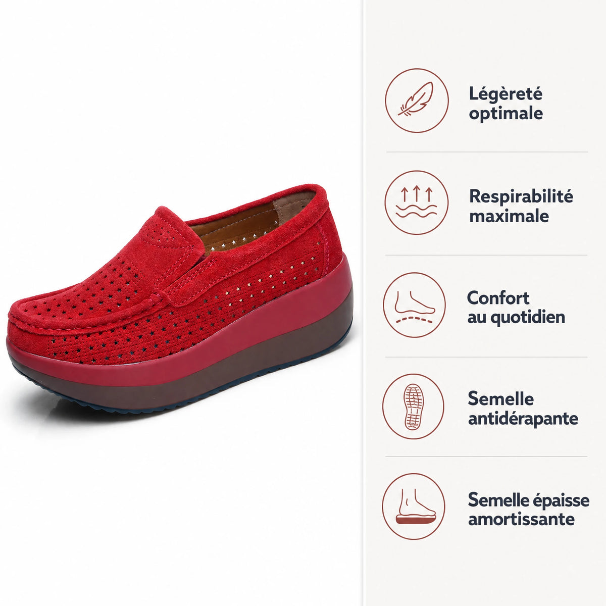 Mocassin plateforme ajouré à semelle compensée - Bénéfices produit