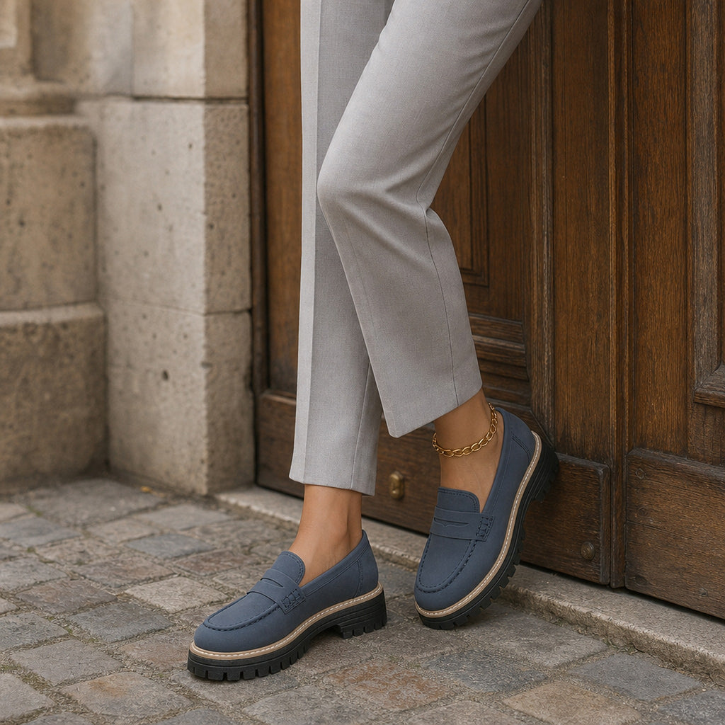 Mocassin plateforme femme à semelle crantée, portés en situation, photo 4
