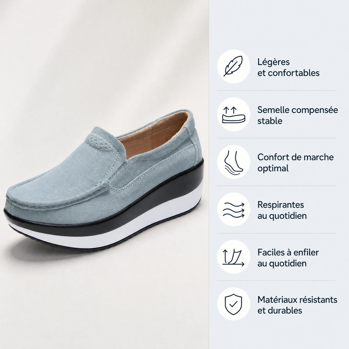Mocassin plateforme femme semelle épaisse bicolore - Bénéfices produit
