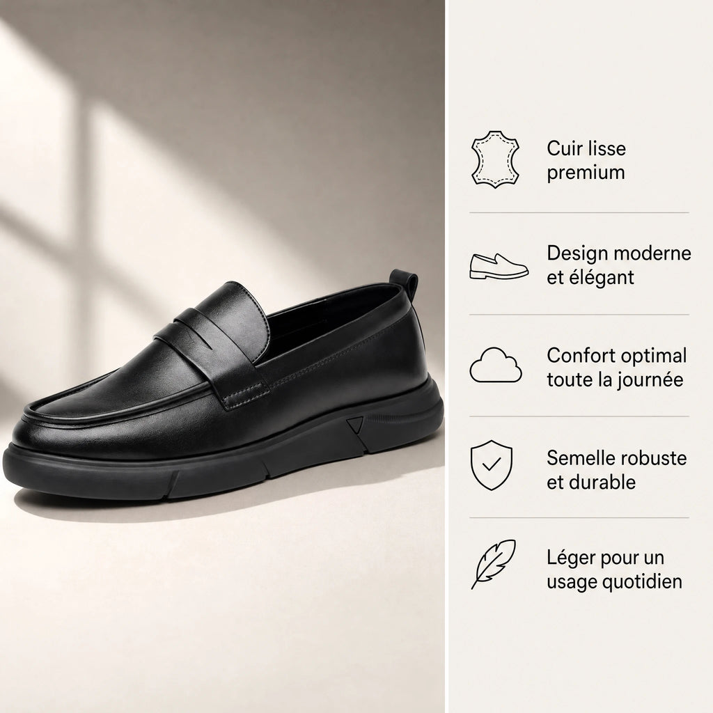 Mocassin Plateforme Homme Noir à Languette - Bénéfices produit