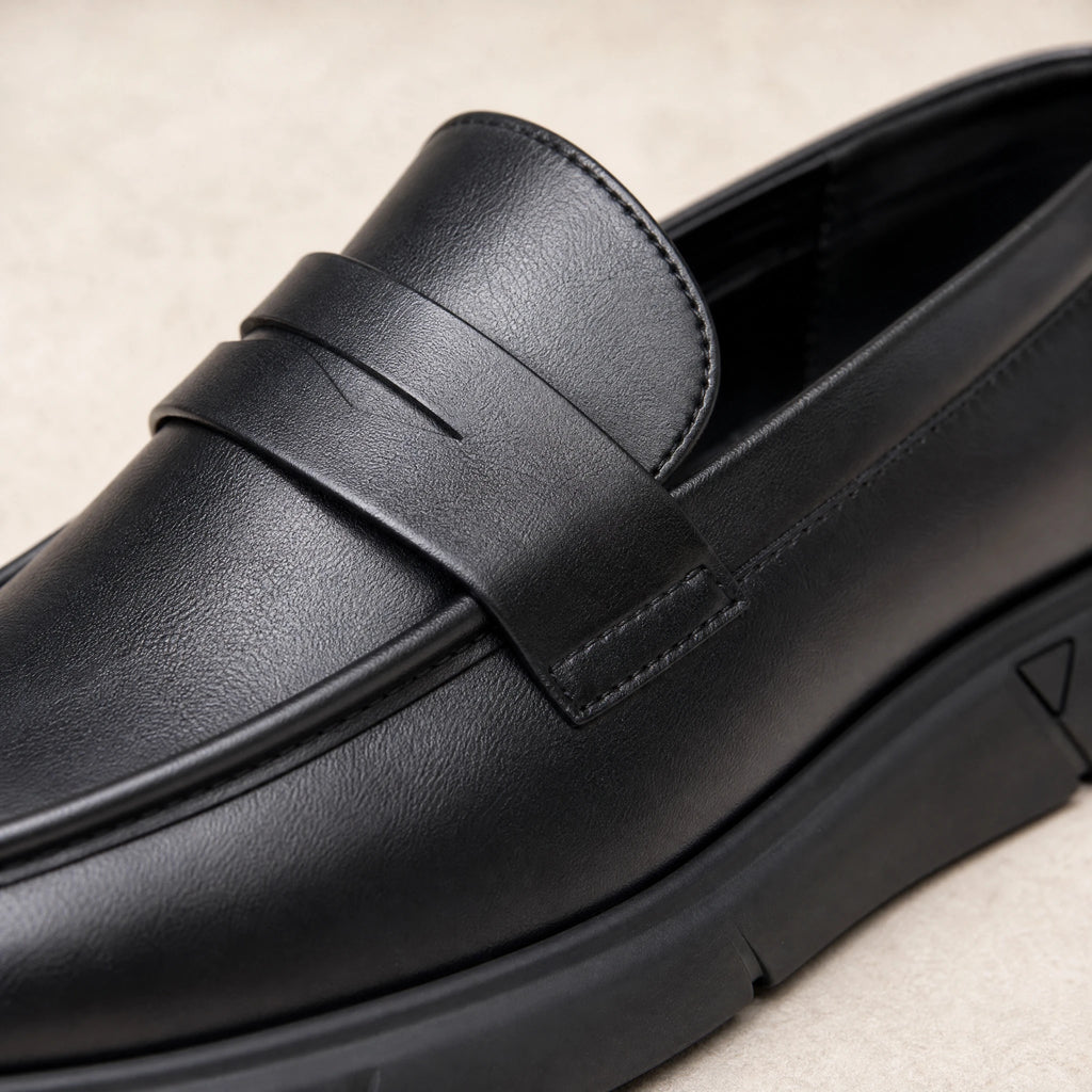 Mocassin Plateforme Homme Noir à Languette - Détail matière