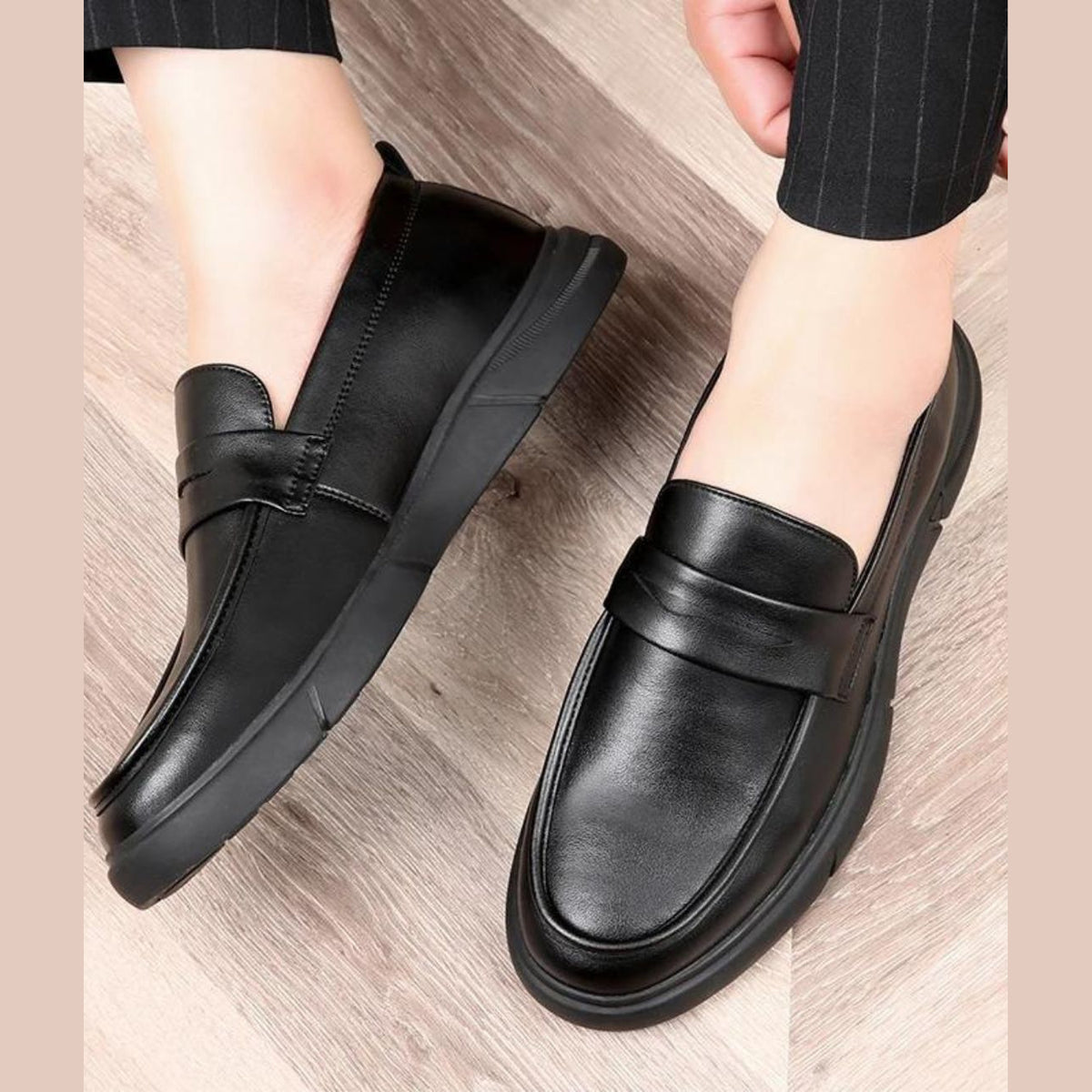 Mocassin Plateforme Homme Noir à Languette