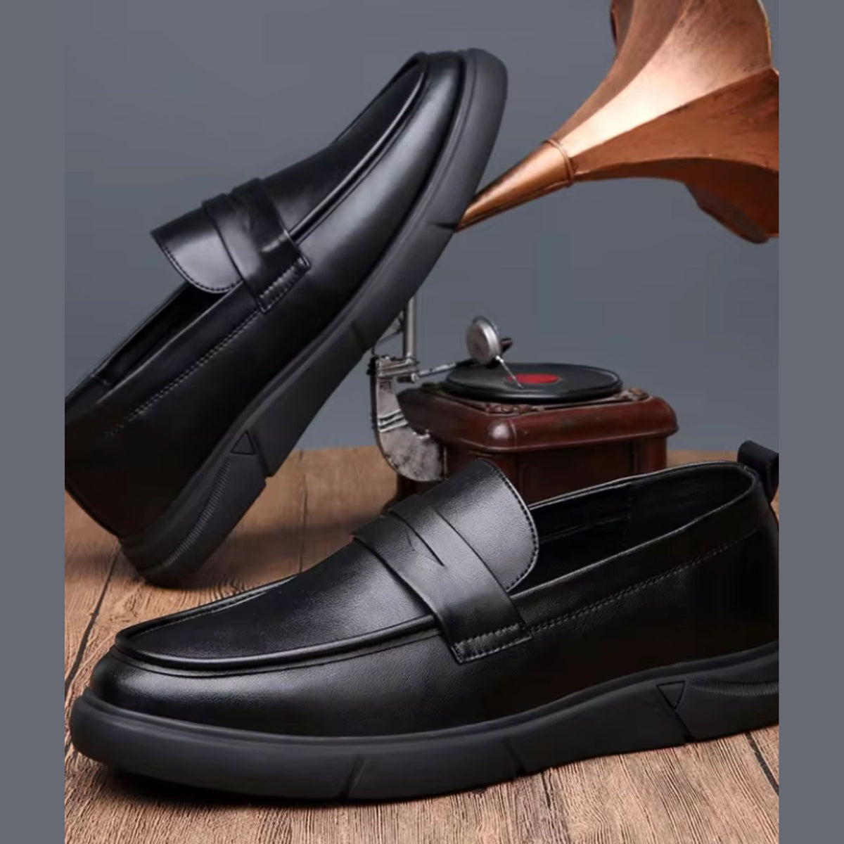 Mocassin Plateforme Homme Noir à Languette