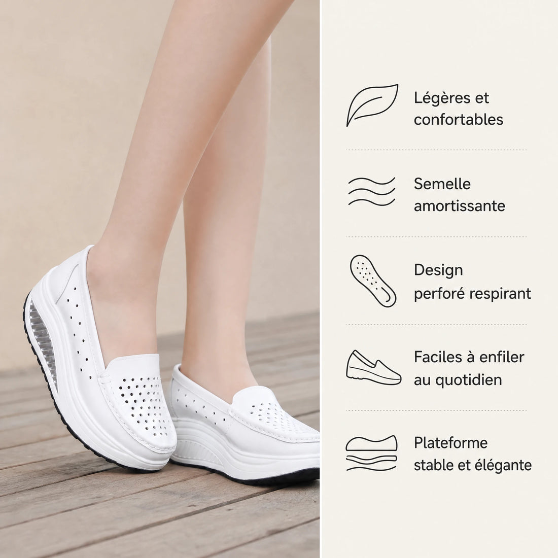Mocassin plateforme perforé à semelle épaisse - Bénéfices produit