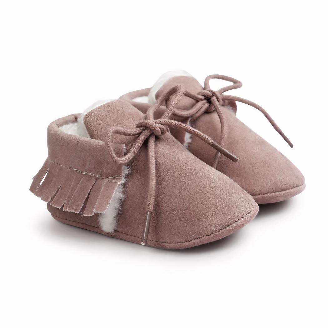Mocassin pour bébé fille effet daim d'hiver