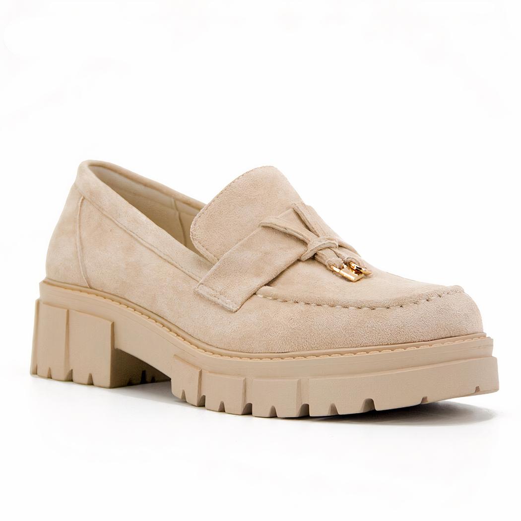 Mocassins à gland beige semelle épaisse pour femme