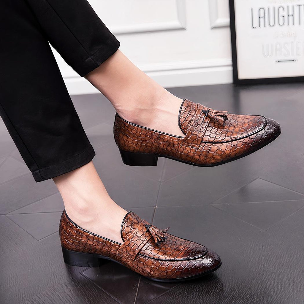 Mocassins à glands en cuir véritable effet croco pour homme