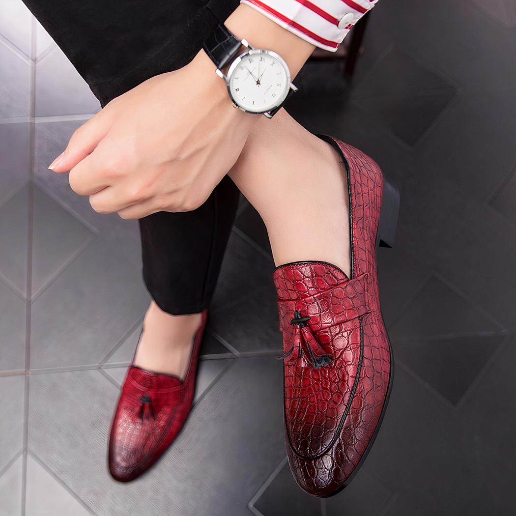 Mocassins à glands en cuir véritable effet croco pour homme