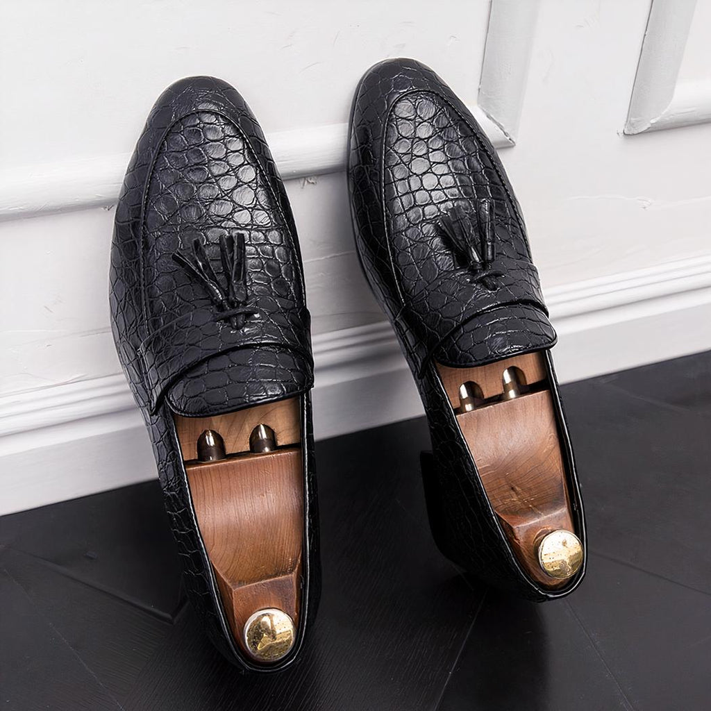 Mocassins à glands en cuir véritable effet croco pour homme