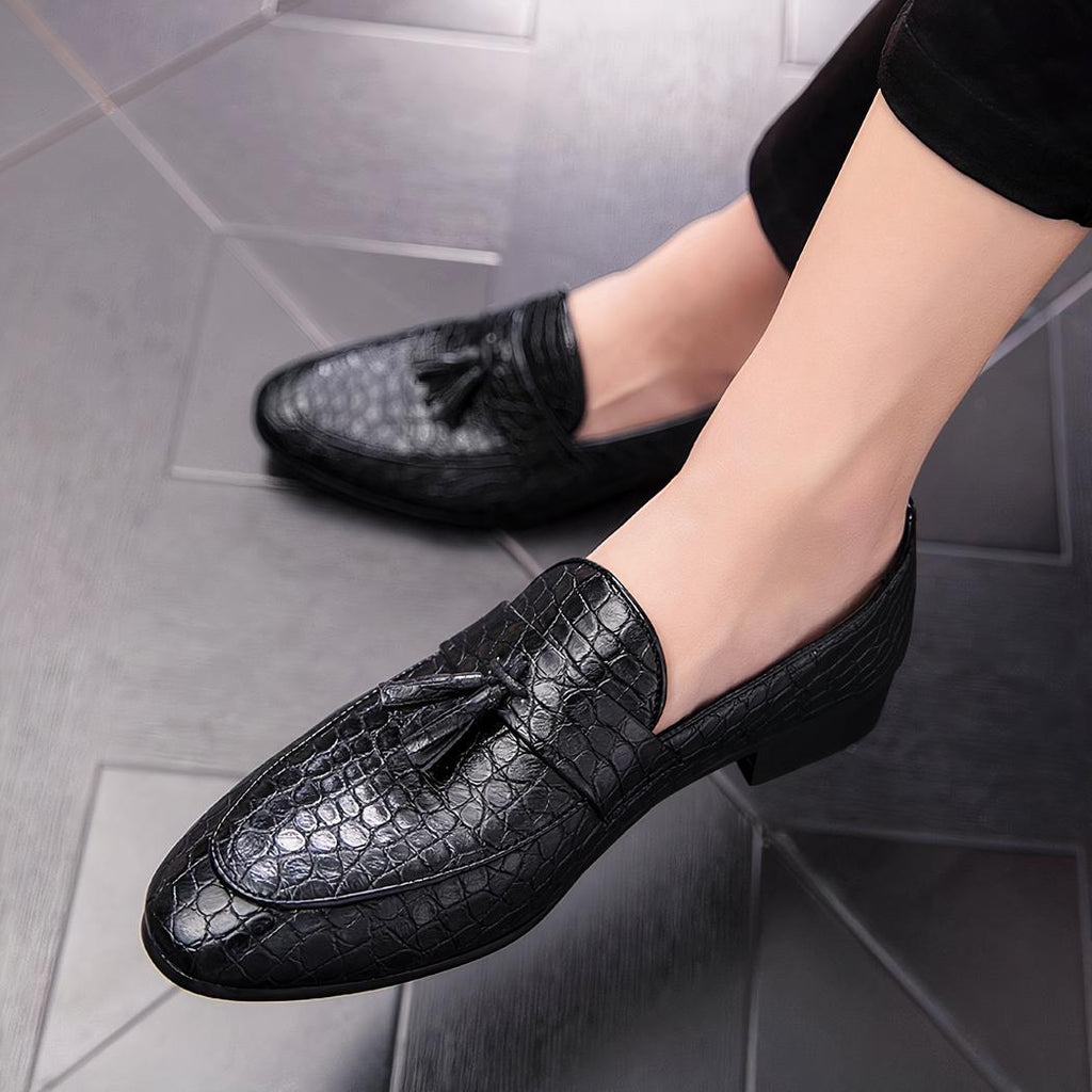 Mocassins à glands en cuir véritable effet croco pour homme