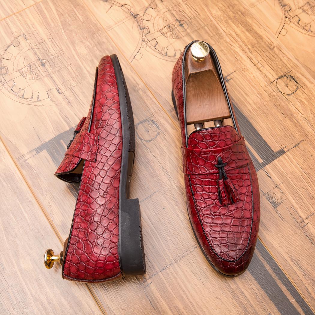 Mocassins à glands en cuir véritable effet serpent