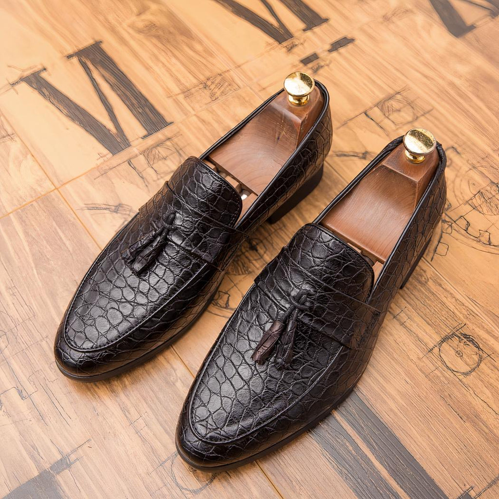 Mocassins à glands en cuir véritable effet serpent