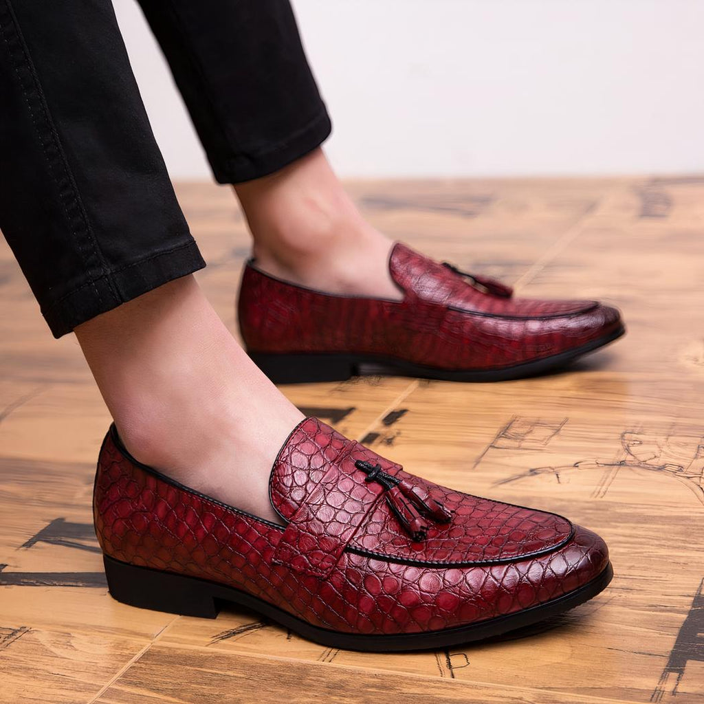 Mocassins à glands en cuir véritable effet serpent