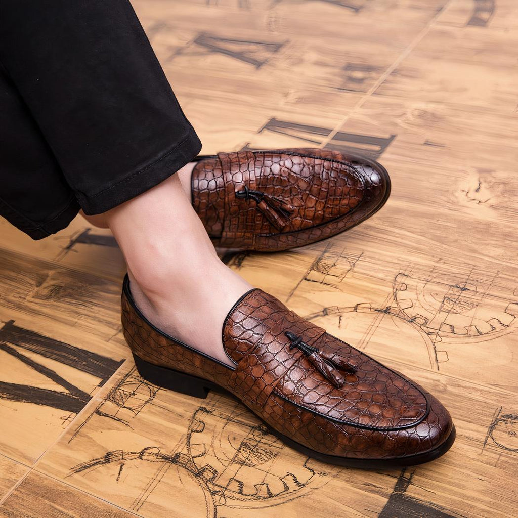 Mocassins à glands en cuir véritable effet serpent