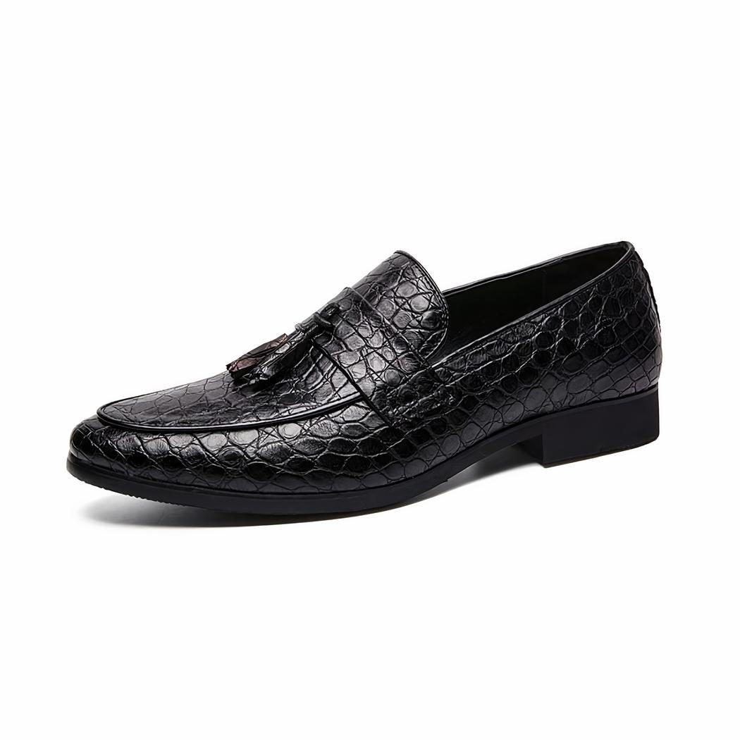 Mocassins à glands en cuir véritable effet serpent