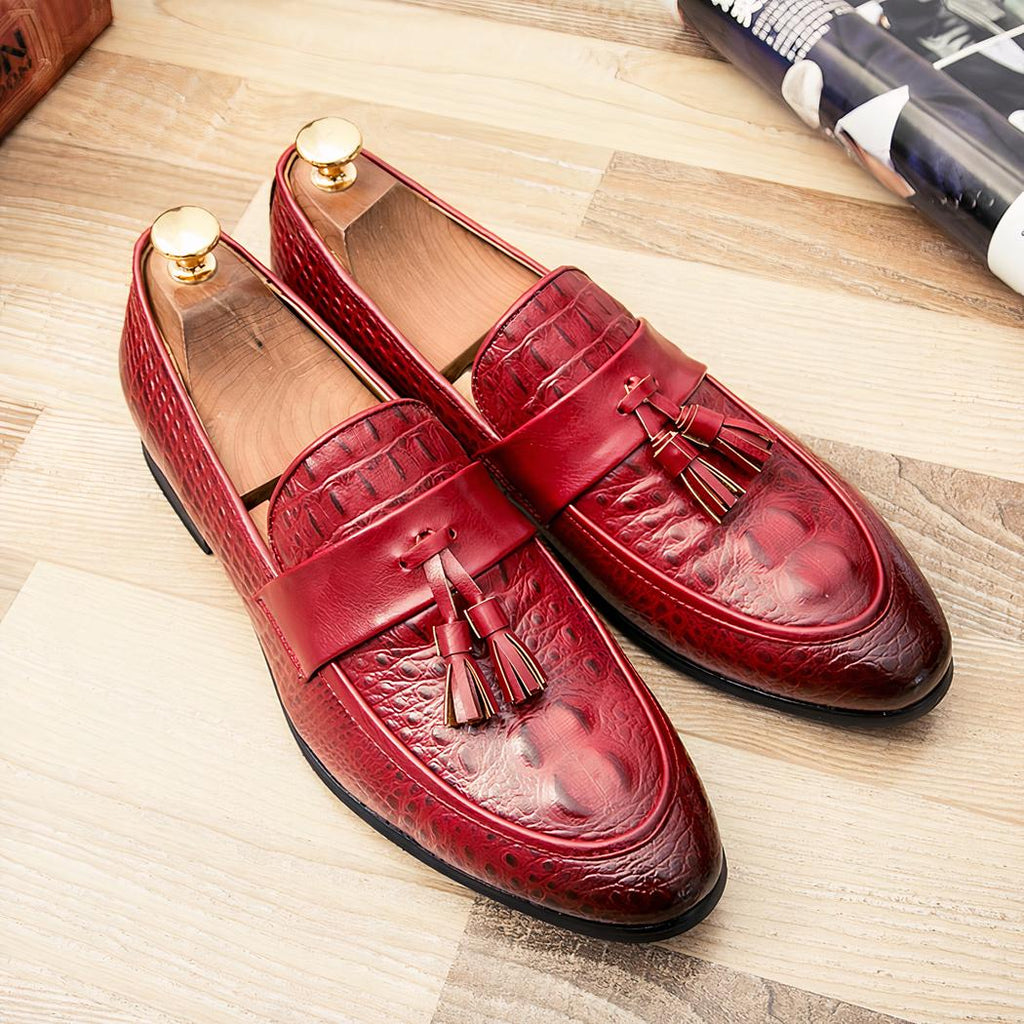 Mocassins à glands effet cuir crocodile