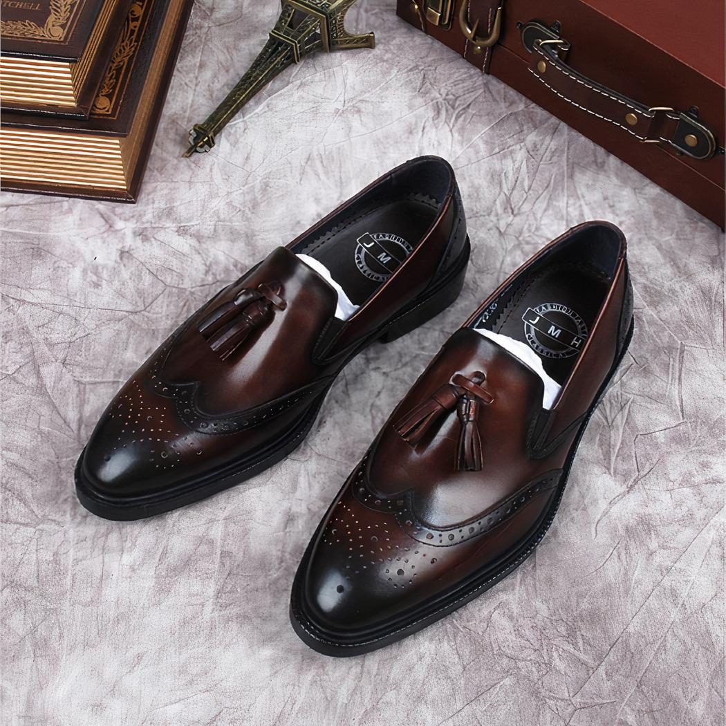 Mocassins à gland en cuir véritable marron pour hommes