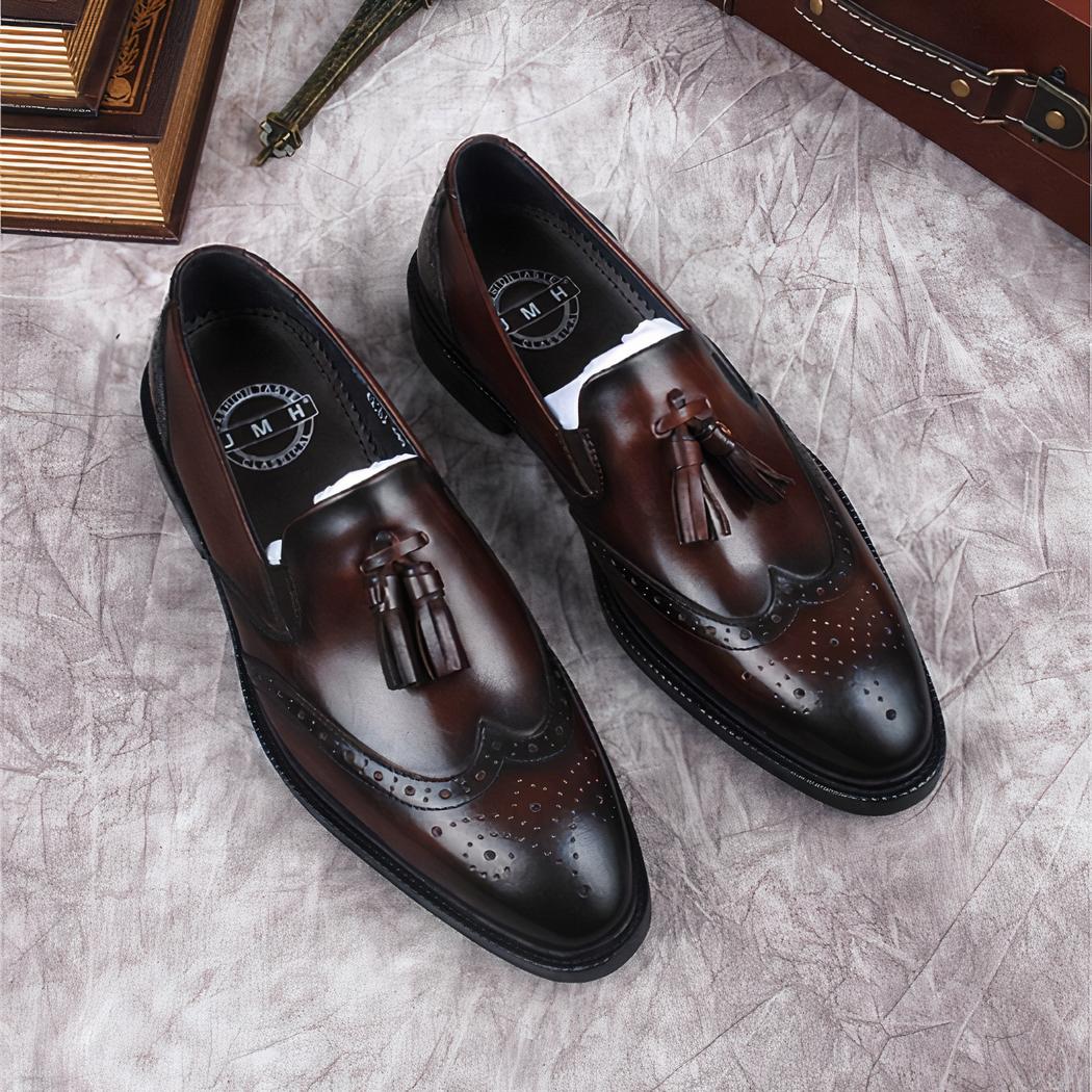 Mocassins à gland en cuir véritable marron pour hommes