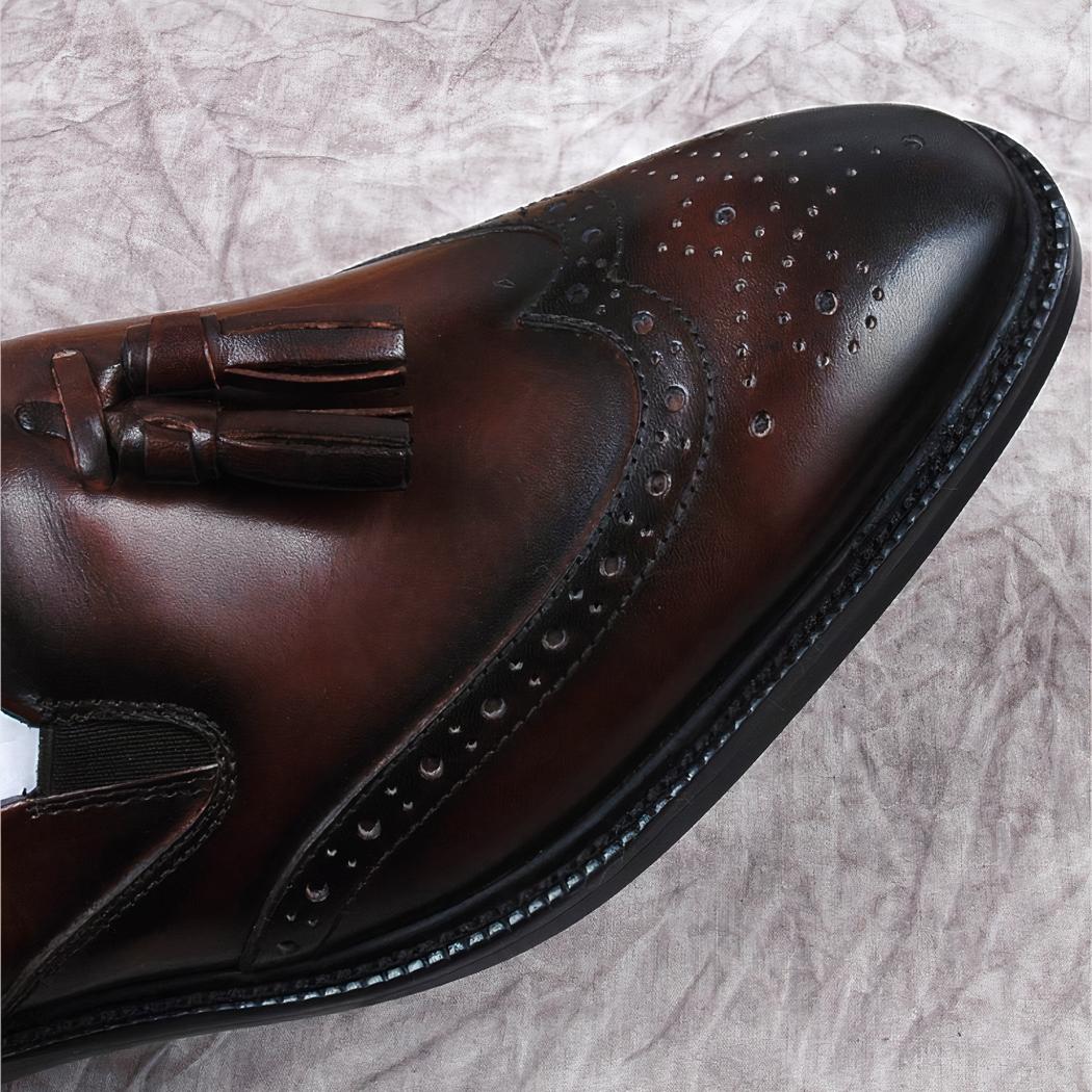 Mocassins à gland en cuir véritable marron pour hommes