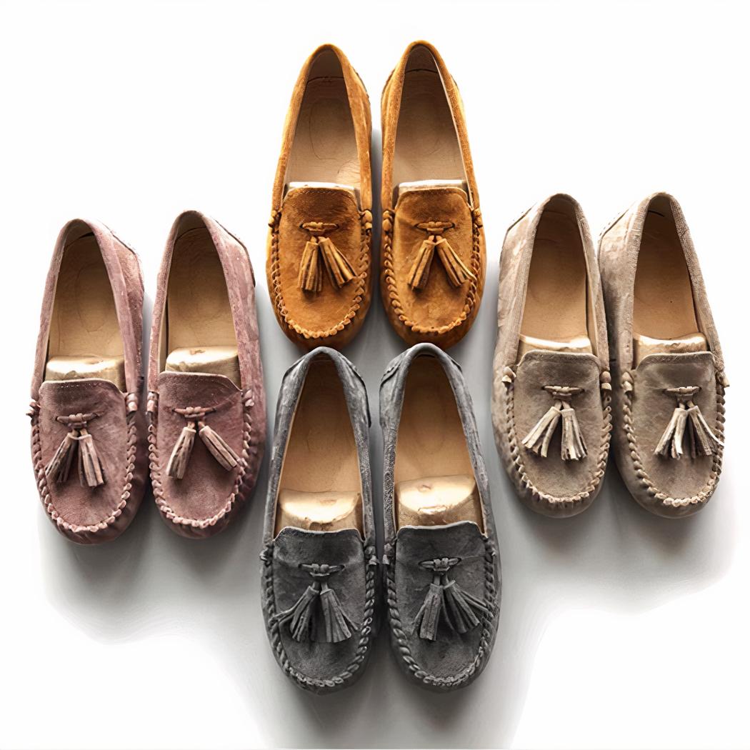 Mocassins à glands en daim véritable pour femme