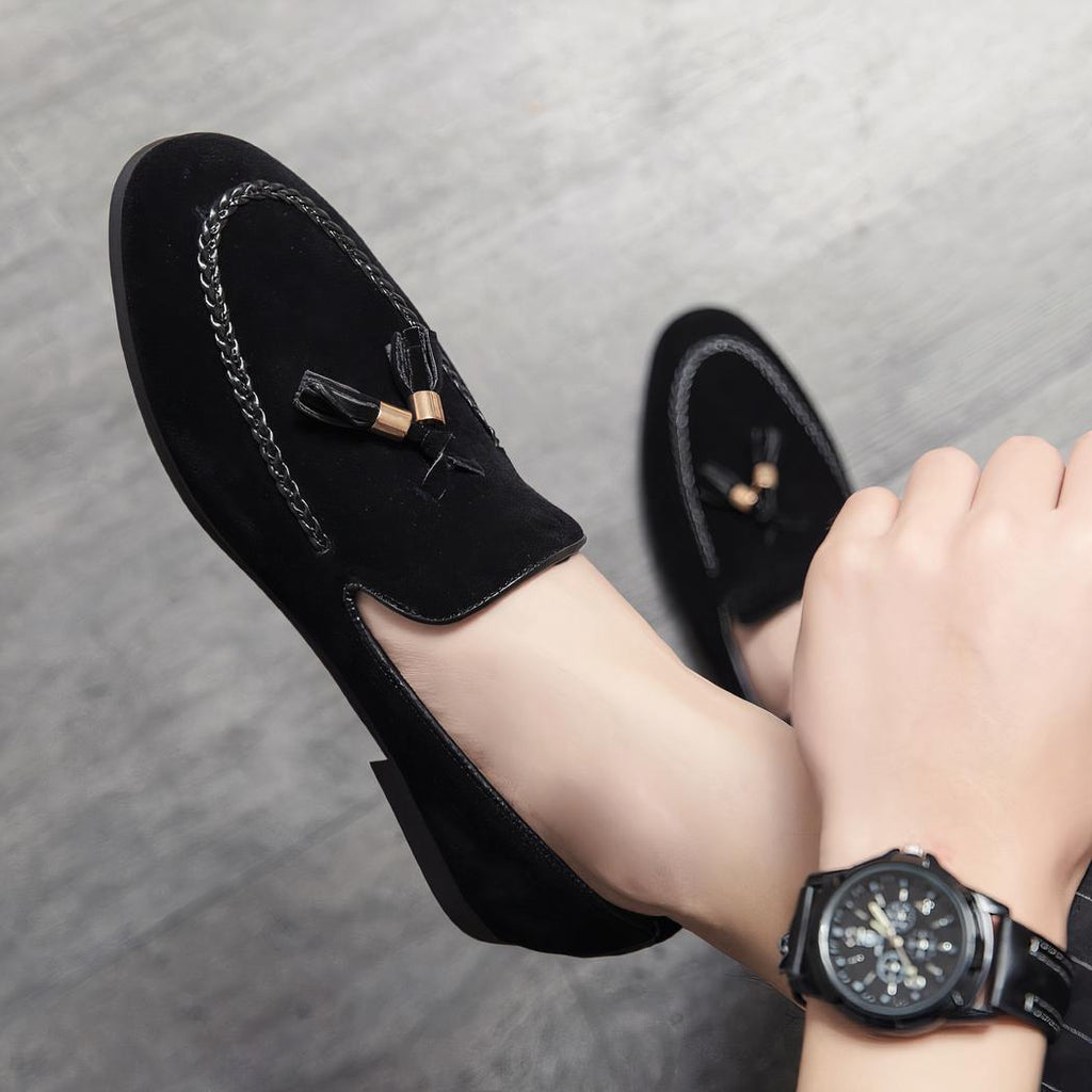 Mocassins à glands en daim avec torsade en cuir