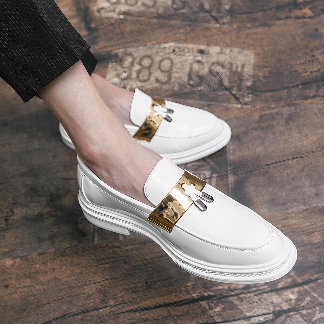 Mocassins à gland verni blanc pour hommes