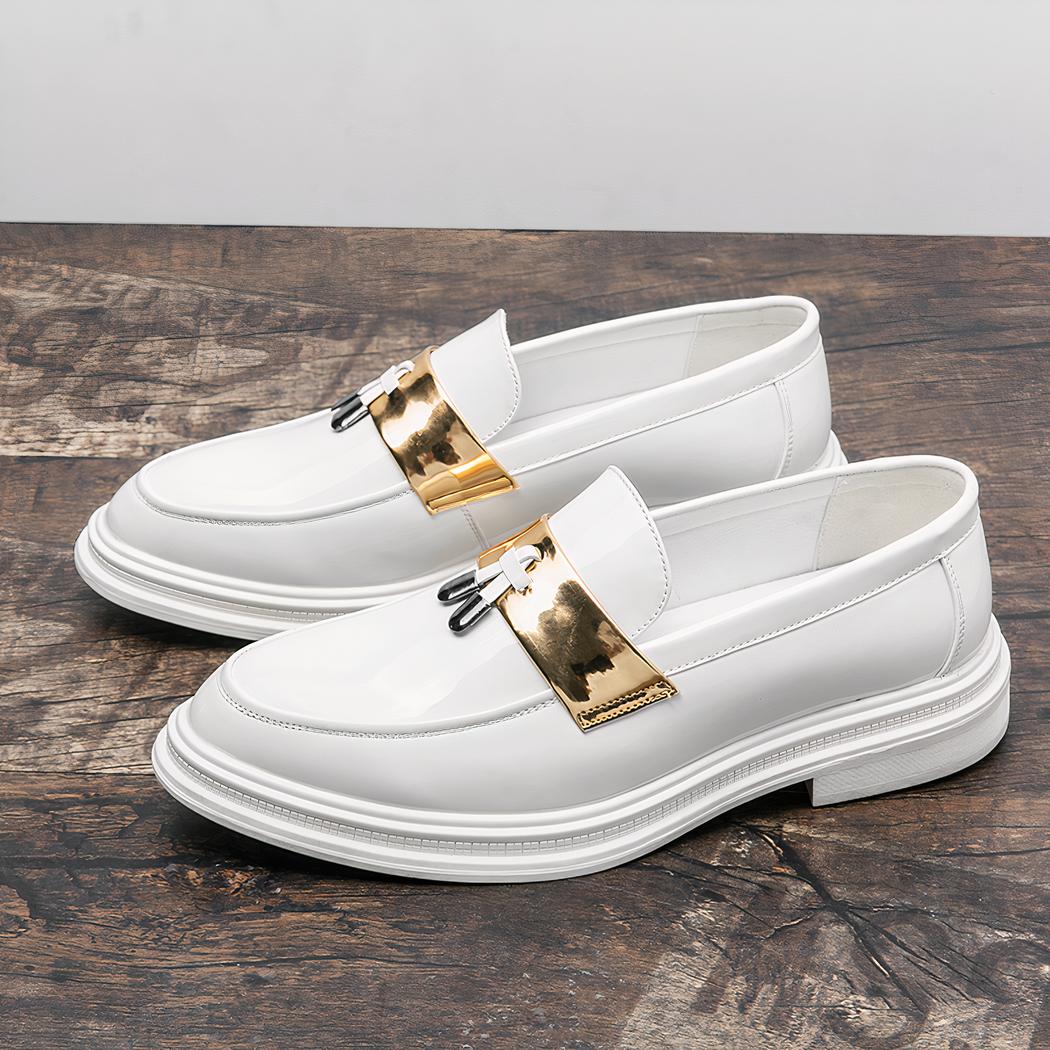 Mocassins à gland verni blanc pour hommes