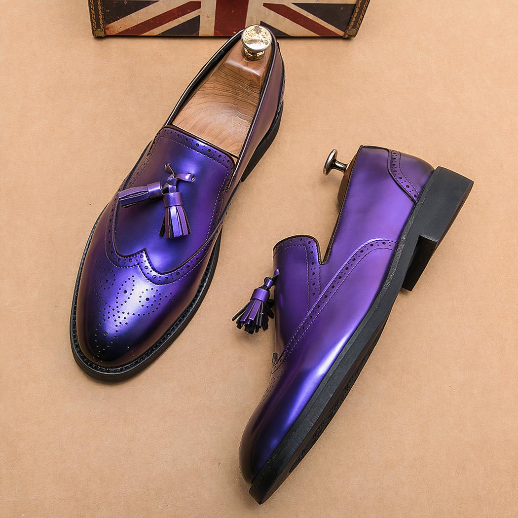 Mocassins à gland violet métallique pour hommes