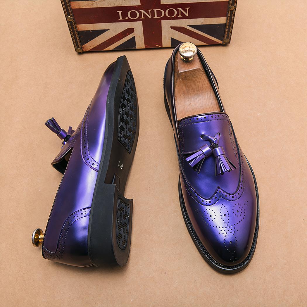 Mocassins à gland violet métallique pour hommes