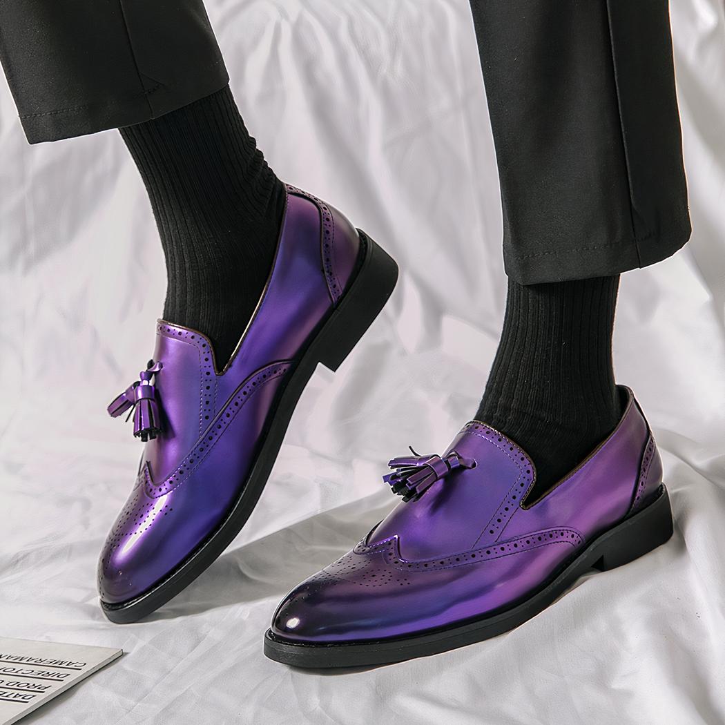Mocassins à gland violet métallique pour hommes