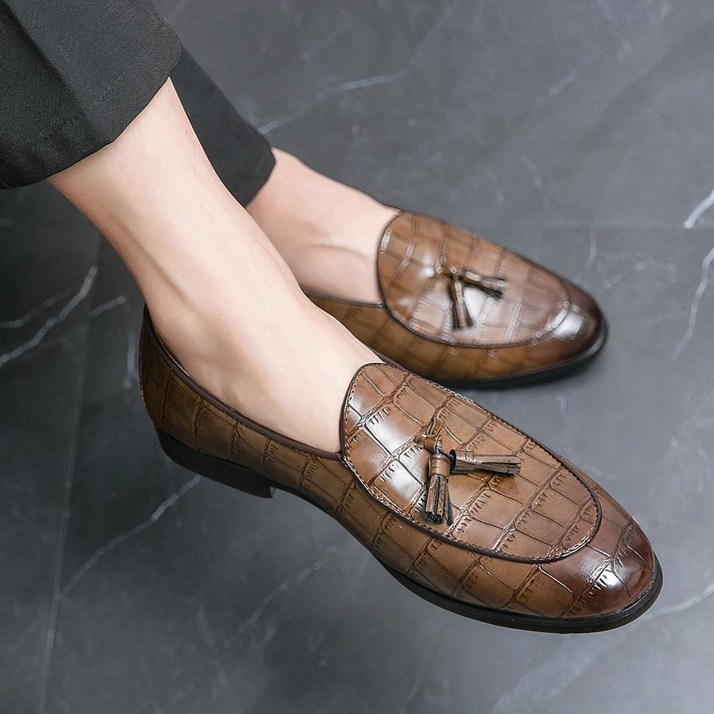 Mocassins à glands élégants en cuir effet croco pour homme