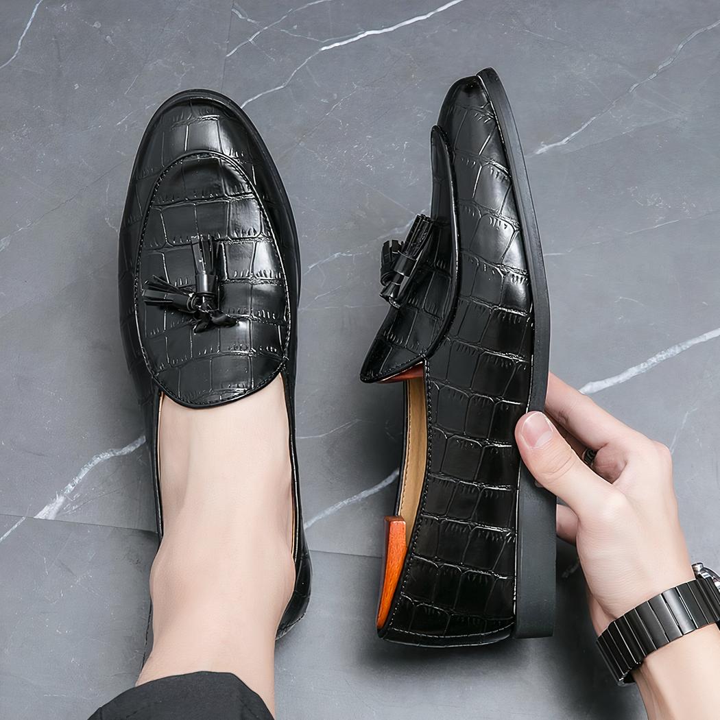 Mocassins à glands élégants en cuir effet croco pour homme