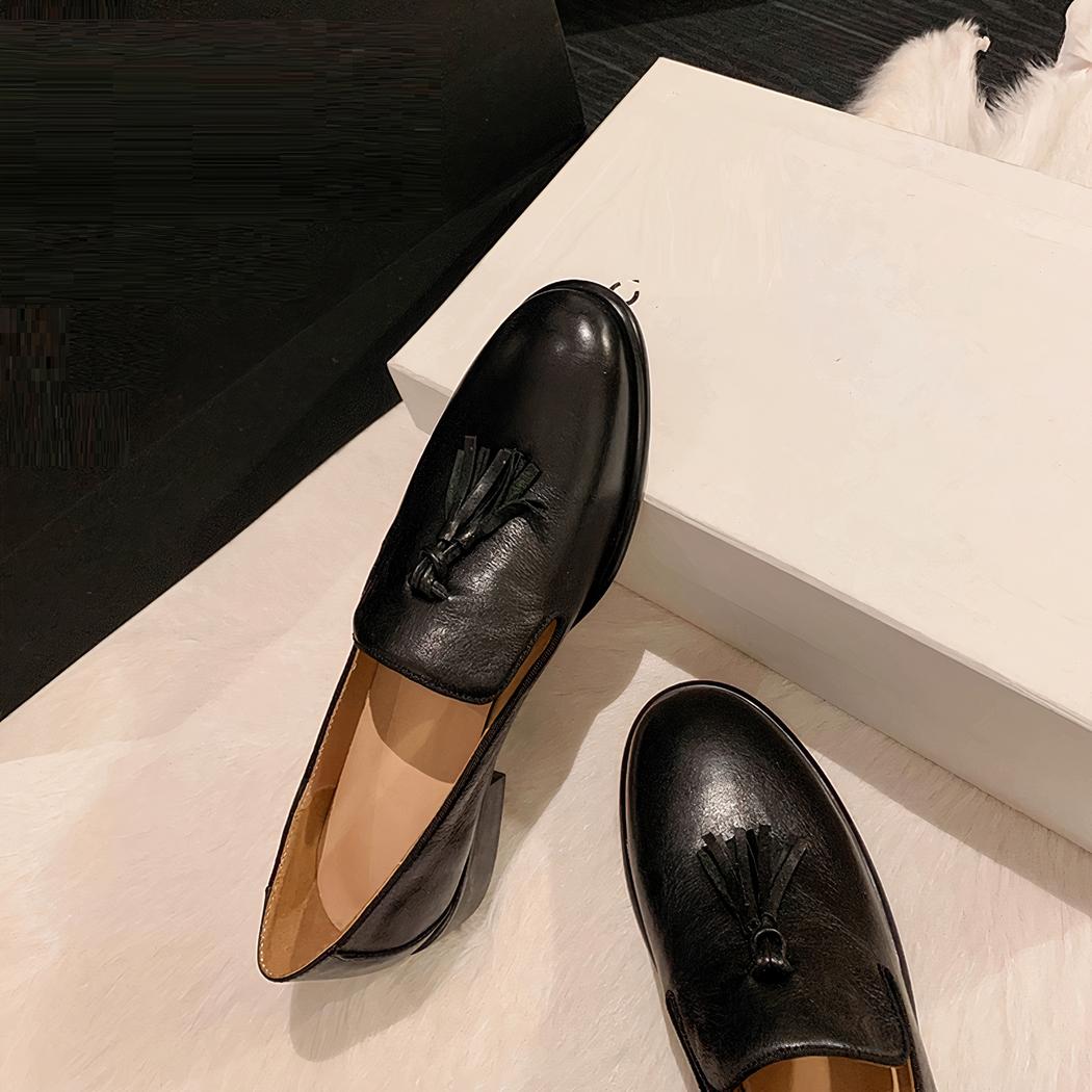 Mocassins à glands en cuir véritable et bout rond pour femme