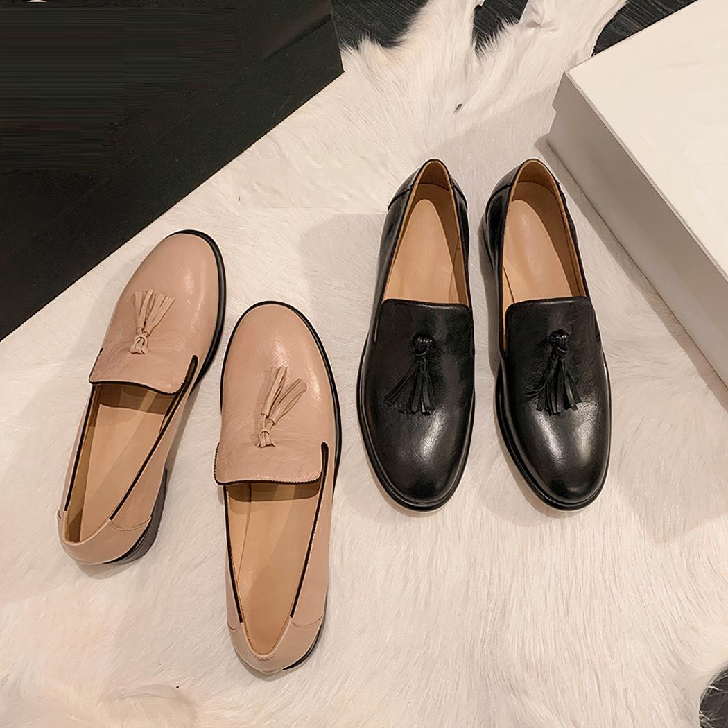Mocassins à glands en cuir véritable et bout rond pour femme