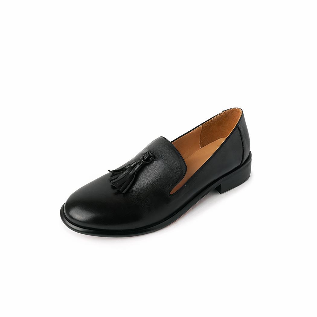 Mocassins à glands en cuir véritable et bout rond pour femme