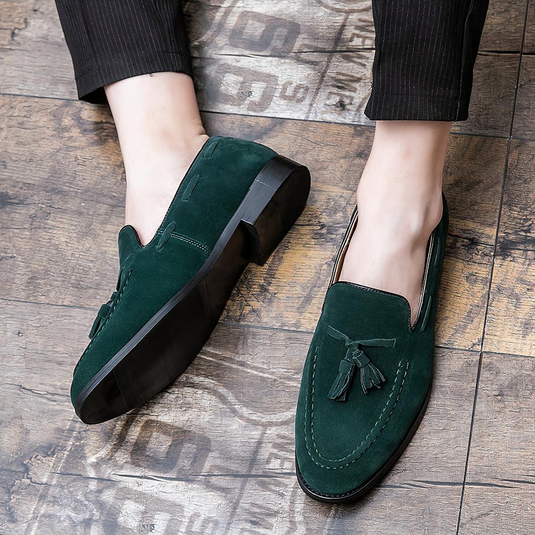 Mocassins à glands en daim verts